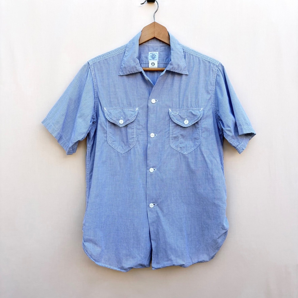Post O'Alls Shirt‎ Mens M Blue Check Short Sleeve Button Up Workwear USA Made